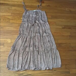 Storia Gray and White Tiered Ruffled Maxi Sundress